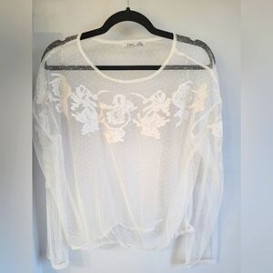 Medium- Dex long sleeve white pokadot top with embroidery and pearls
